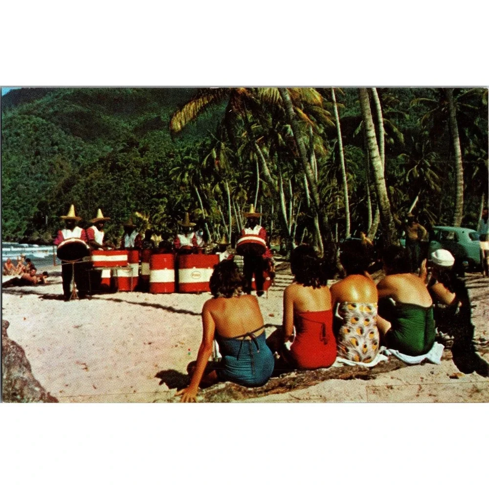 Vintage‎ Steel Band at Maracas Bay Trinidad Color Photo Postcard